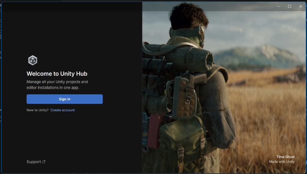 Unity Hub Welcome Screen