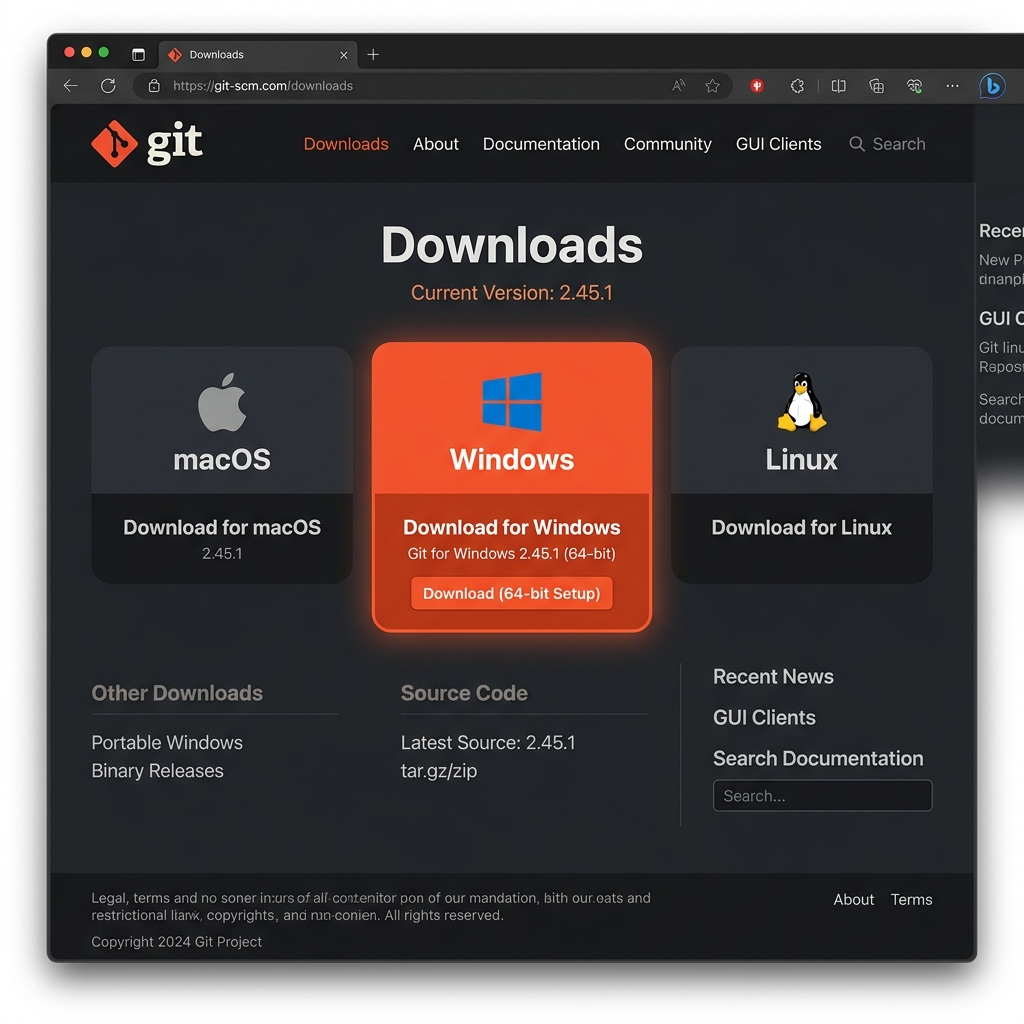 Git SCM downloads page showing platform options
