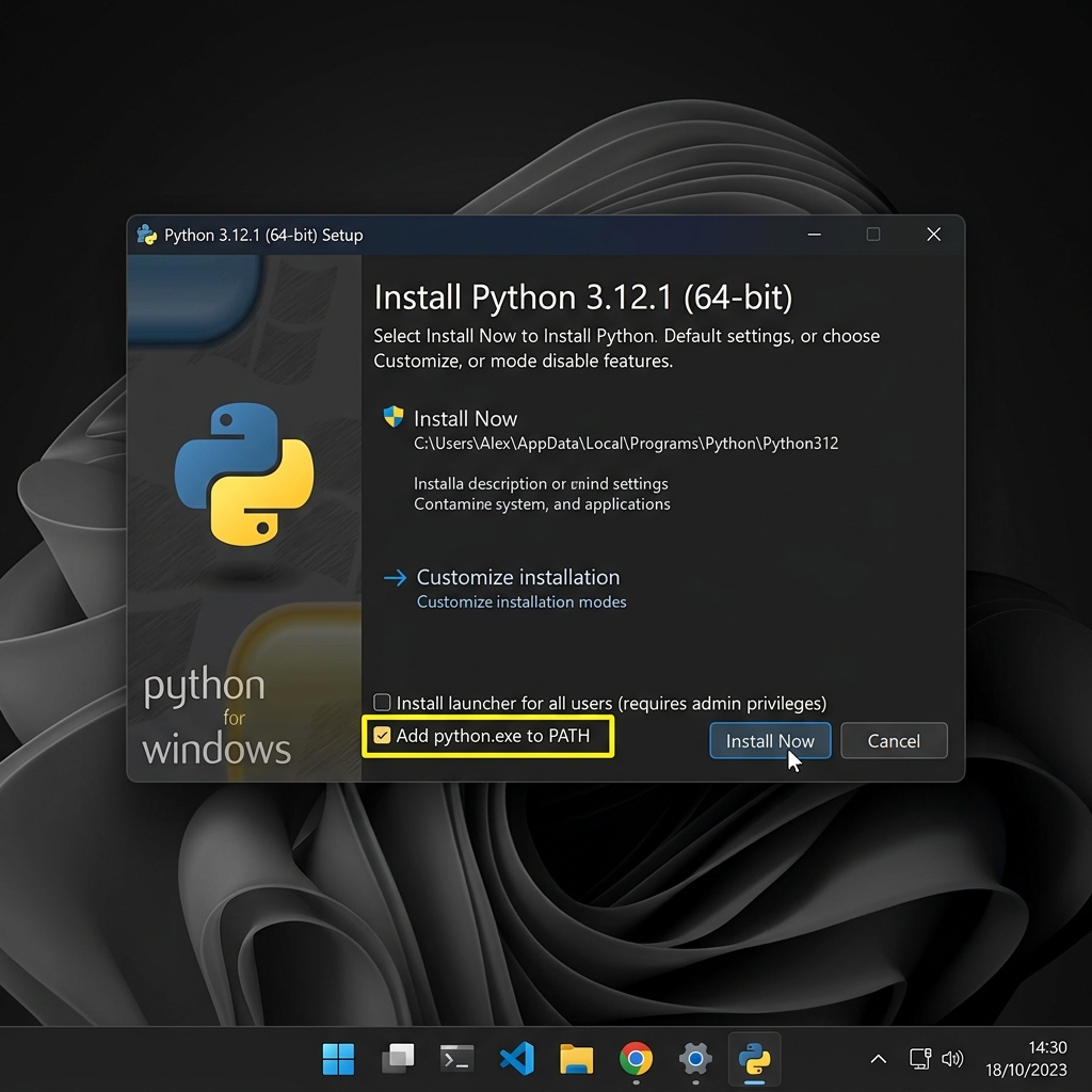 Python installer showing the critical Add to PATH checkbox