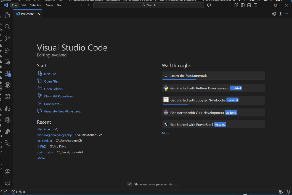 VS Code Welcome Screen