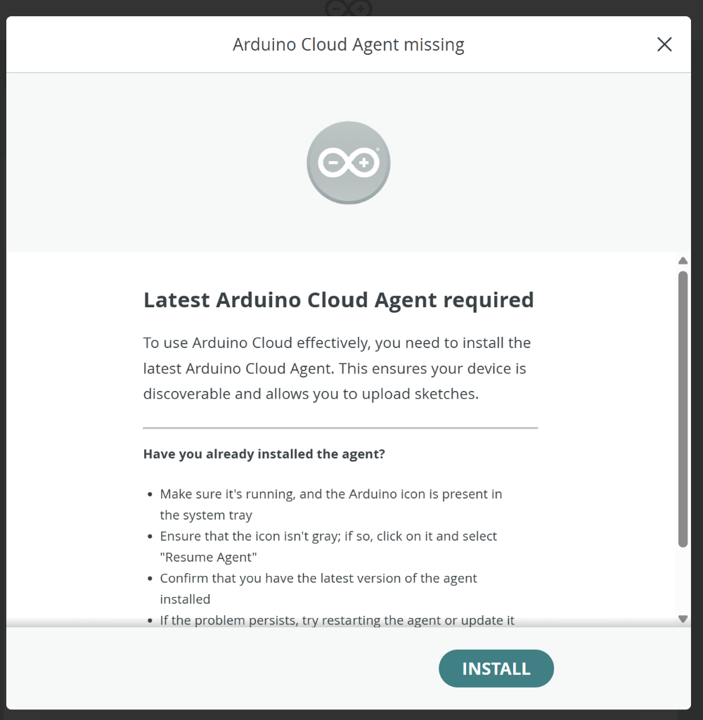 Arduino Cloud Agent Installation Prompt