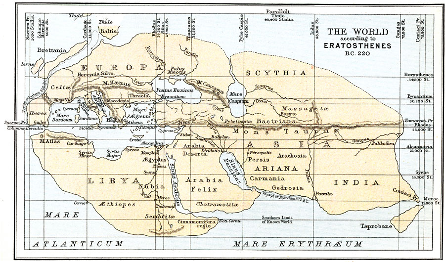 Facsimile of the world map by Eratosthenes (around 220 BC)