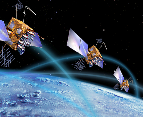 Illustration of GNSS satellites orbiting Earth