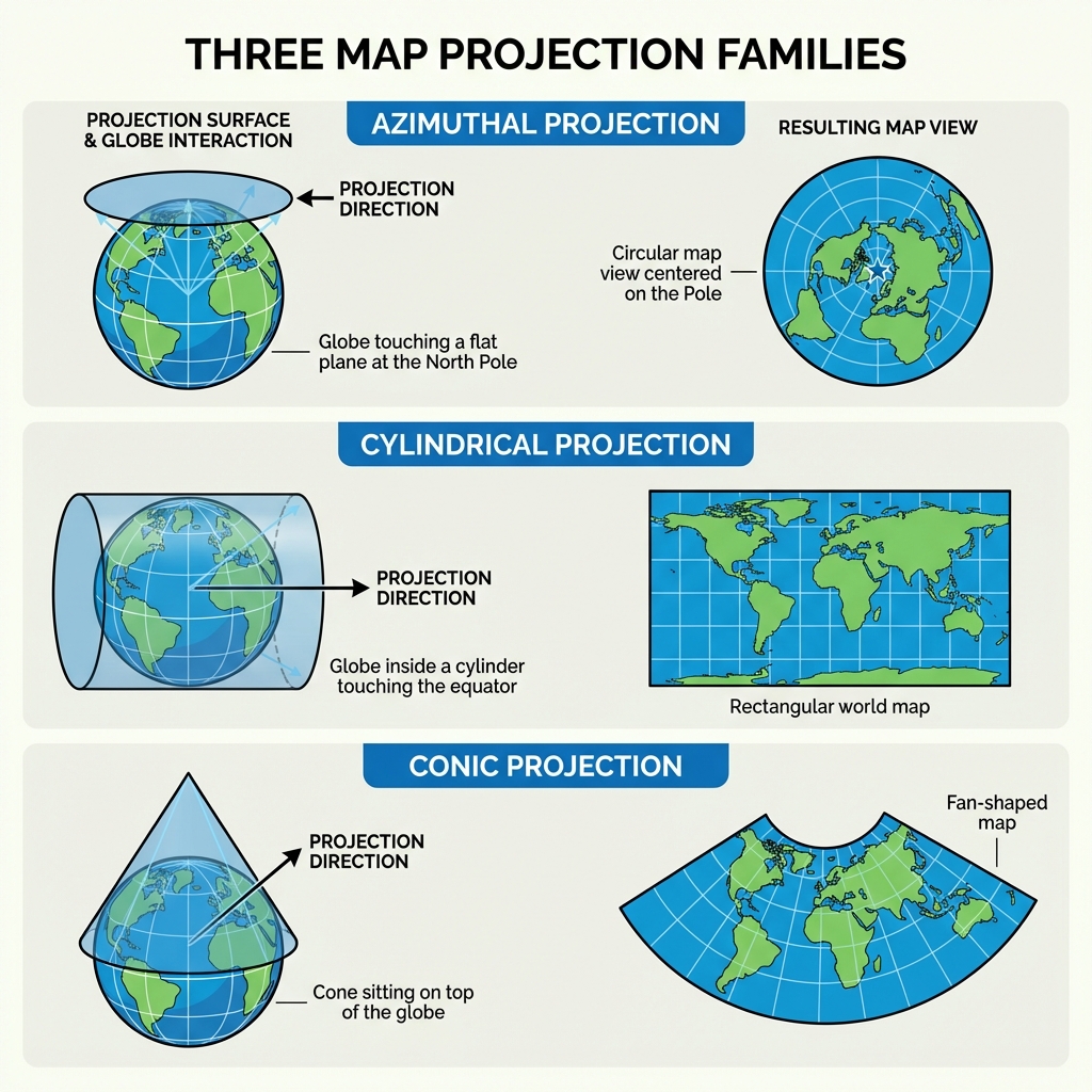 Cylindrical, Conical, and Azimuthal Projections