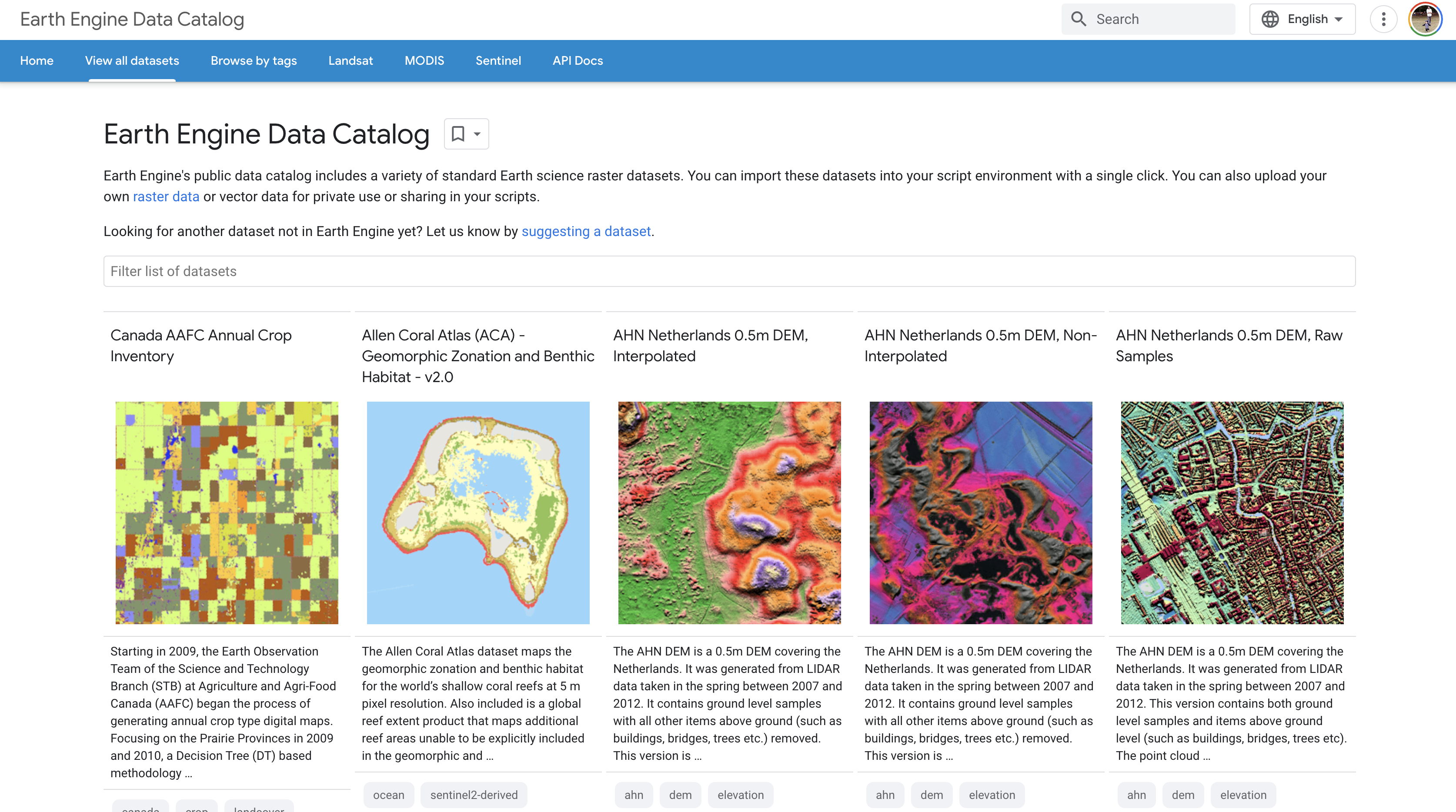 Screenshot of Earth Engine Data Catalog