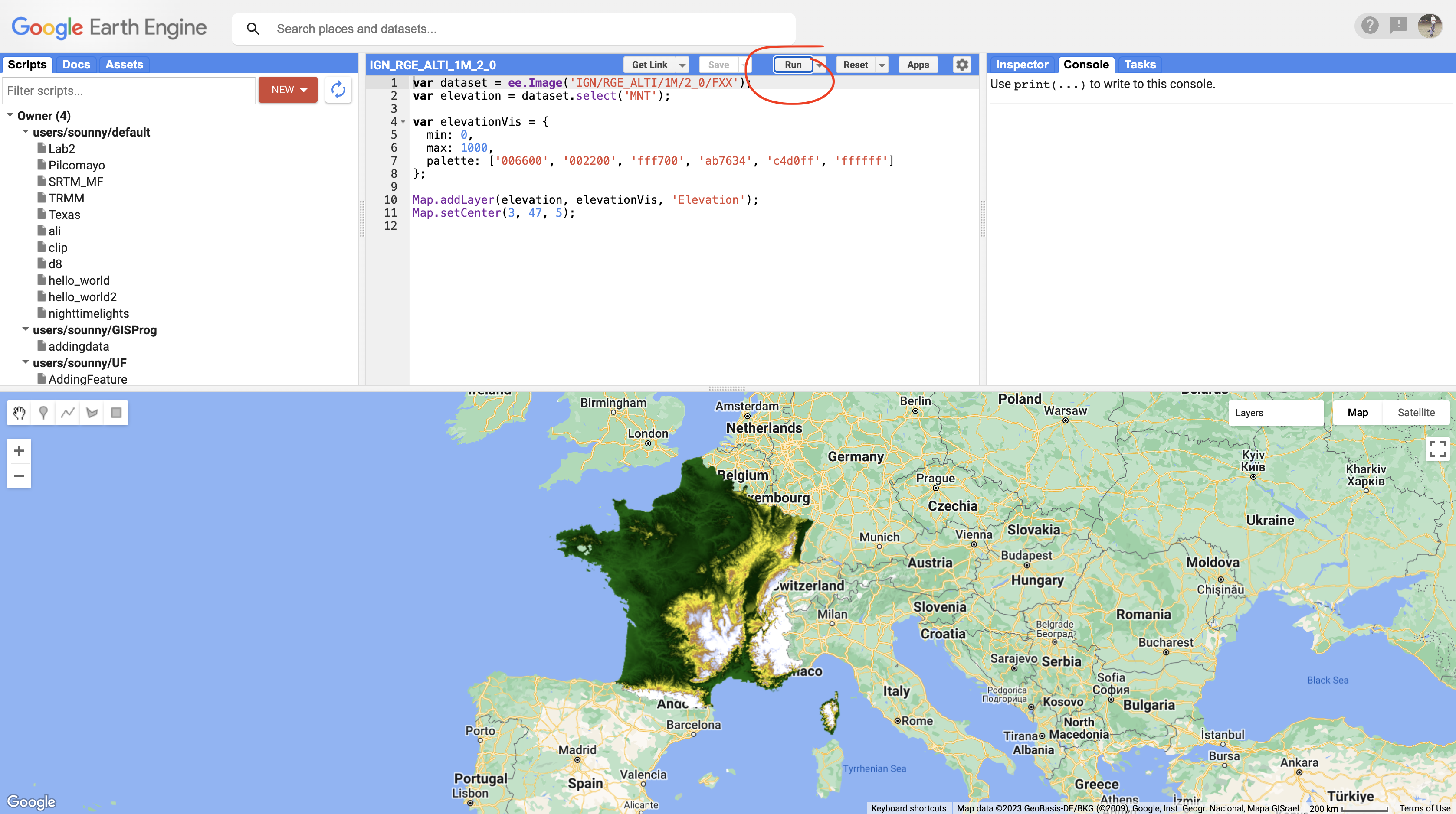 screenshot of resulting code run