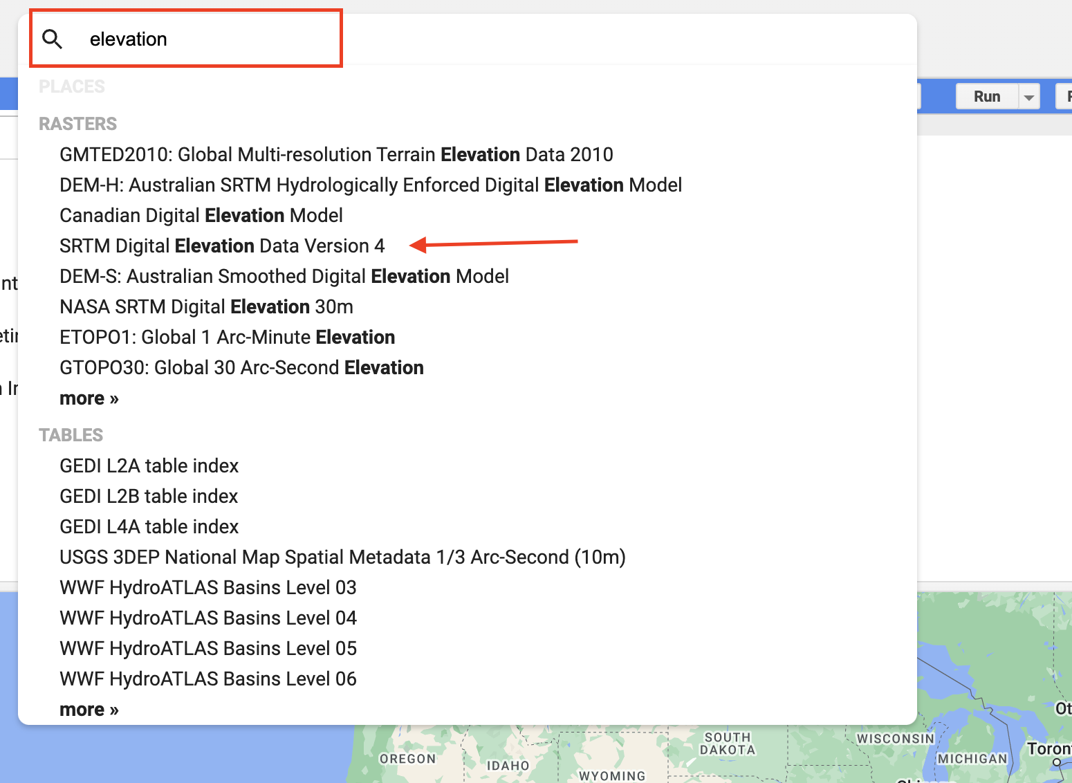 search results showing the version 4 of the SRTM