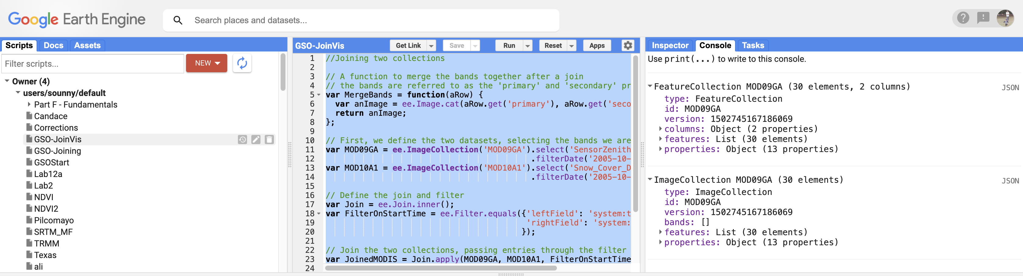 Screenshot after merging bands