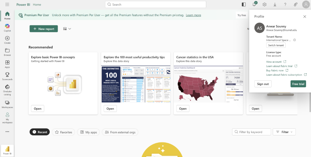 Power BI Free Access via ISU Account