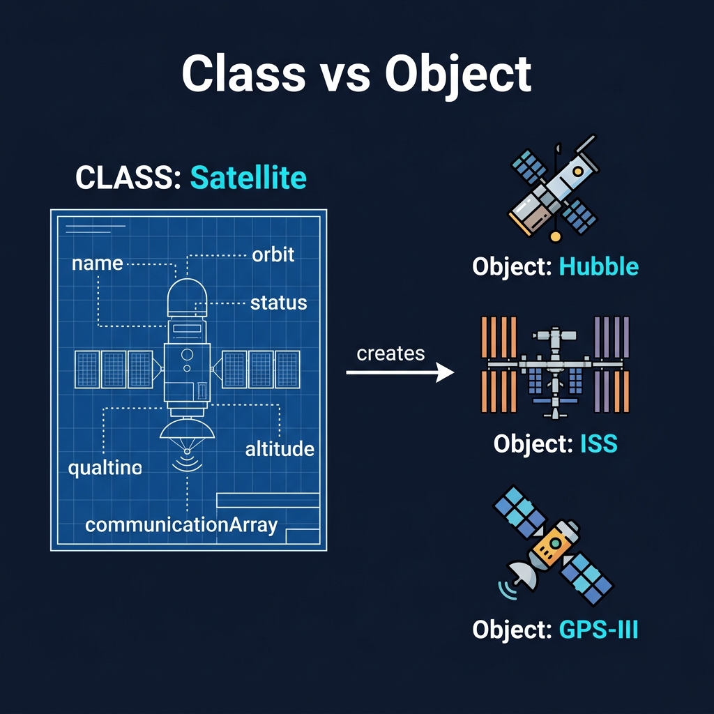 Class vs Object Satellite Blueprint Concept Diagram