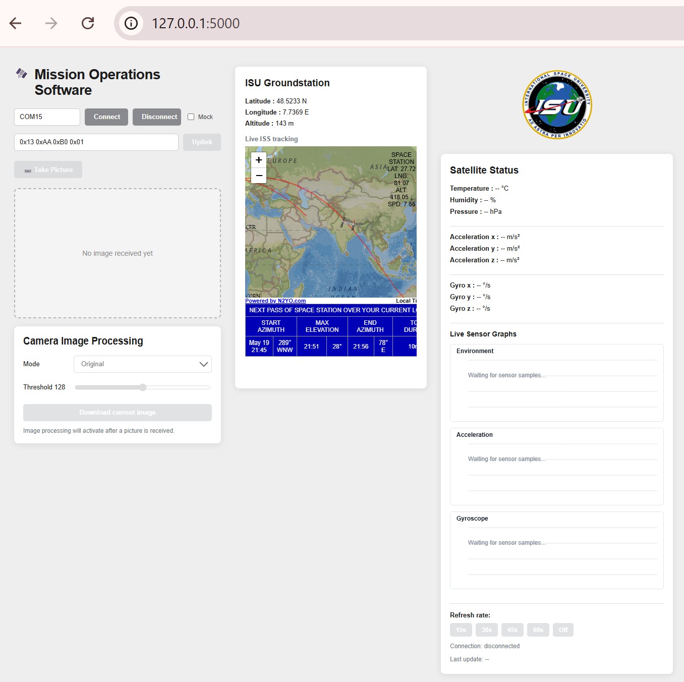 Ground Station Web Dashboard Interface Screenshot