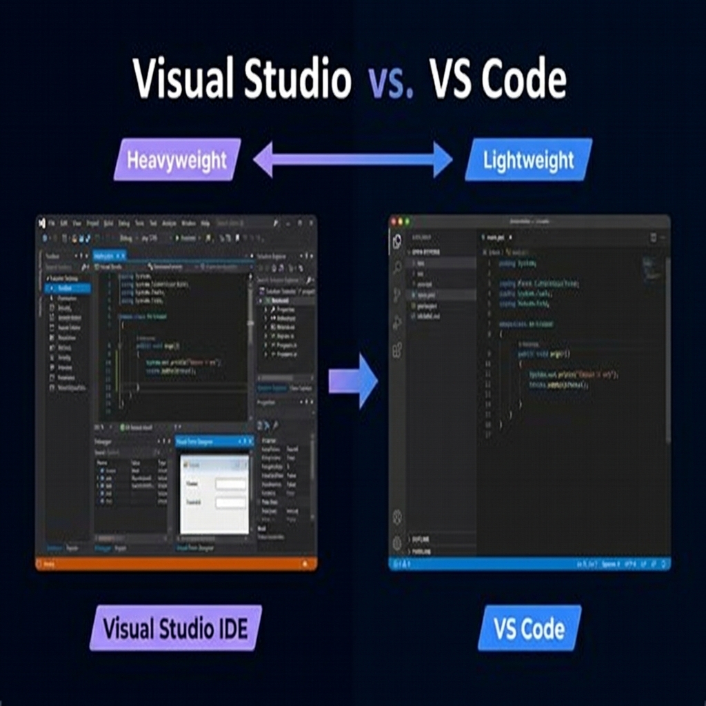 Visual Studio vs VS Code interface comparison