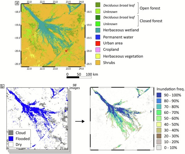 Map of the Okavango Delta showing permanent, seasonal, and occasional swamps