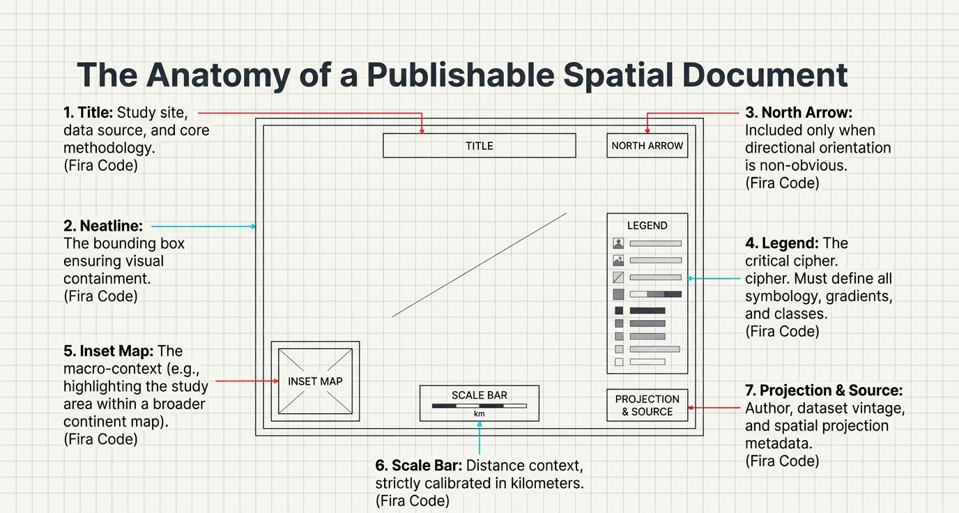 Anatomy of a Publishable Spatial Document mapping the 7 map elements