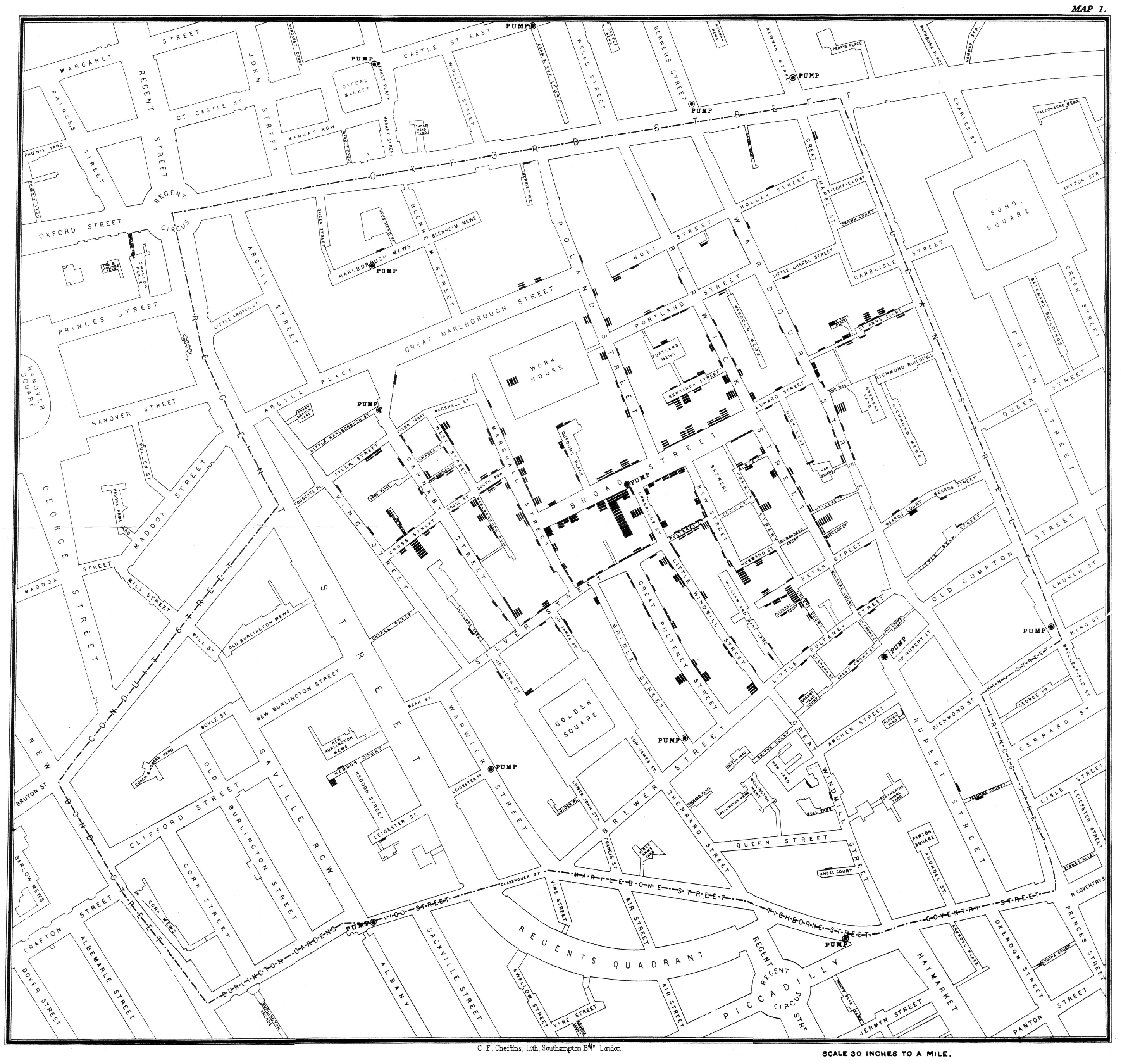 John Snow's Ghost Map - 1854 Cholera Outbreak