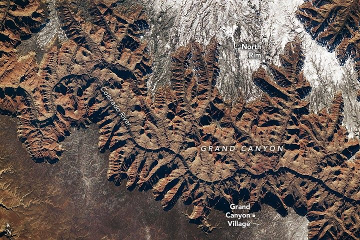Grand Canyon snow-rimmed from ISS