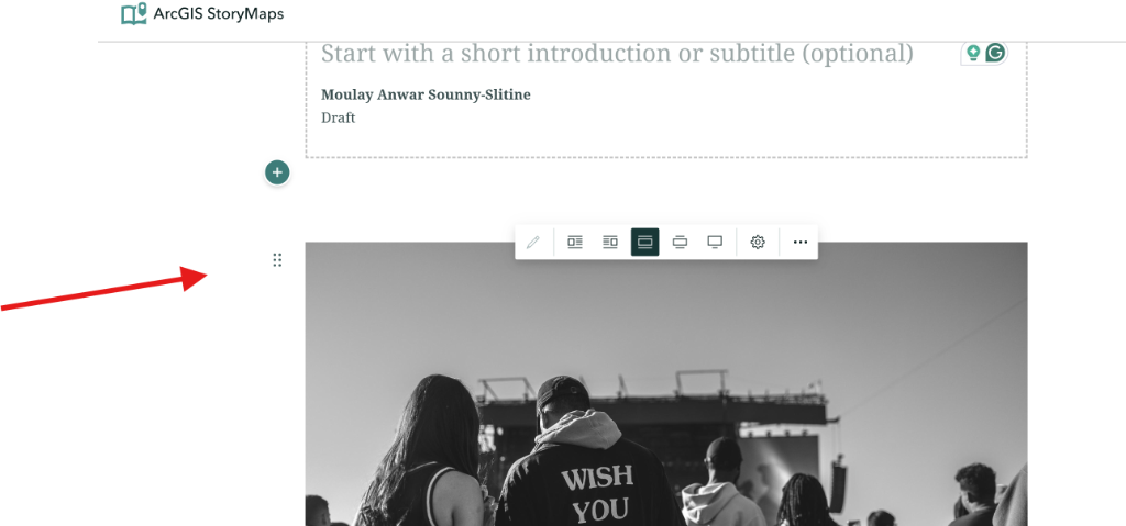 Dragging the six-dot handle to reorder blocks