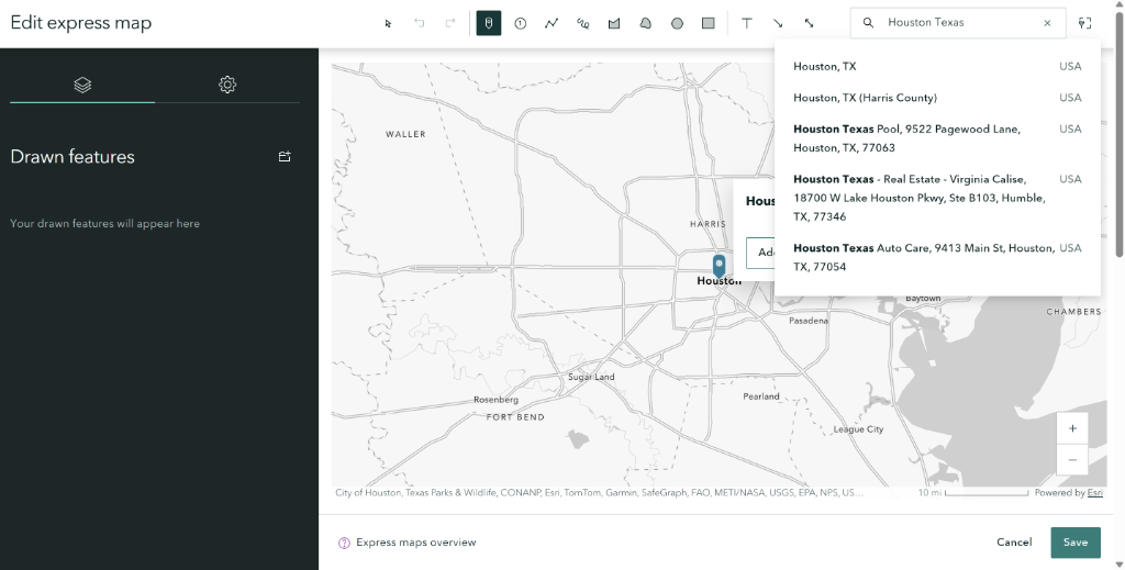 Searching for Houston Texas in Express Map