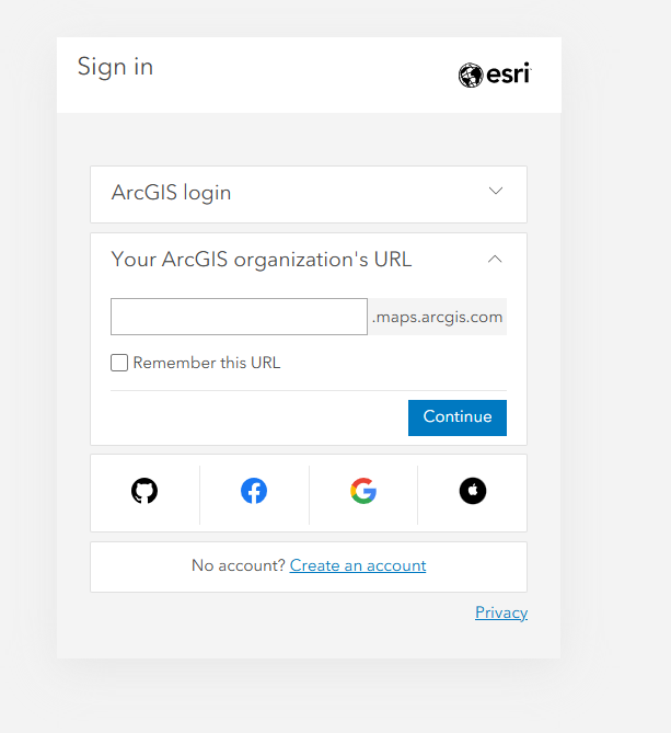 ArcGIS Organizational URL Sign In