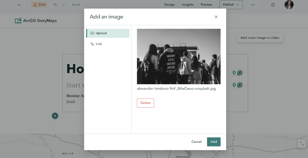 Uploading an image to StoryMap