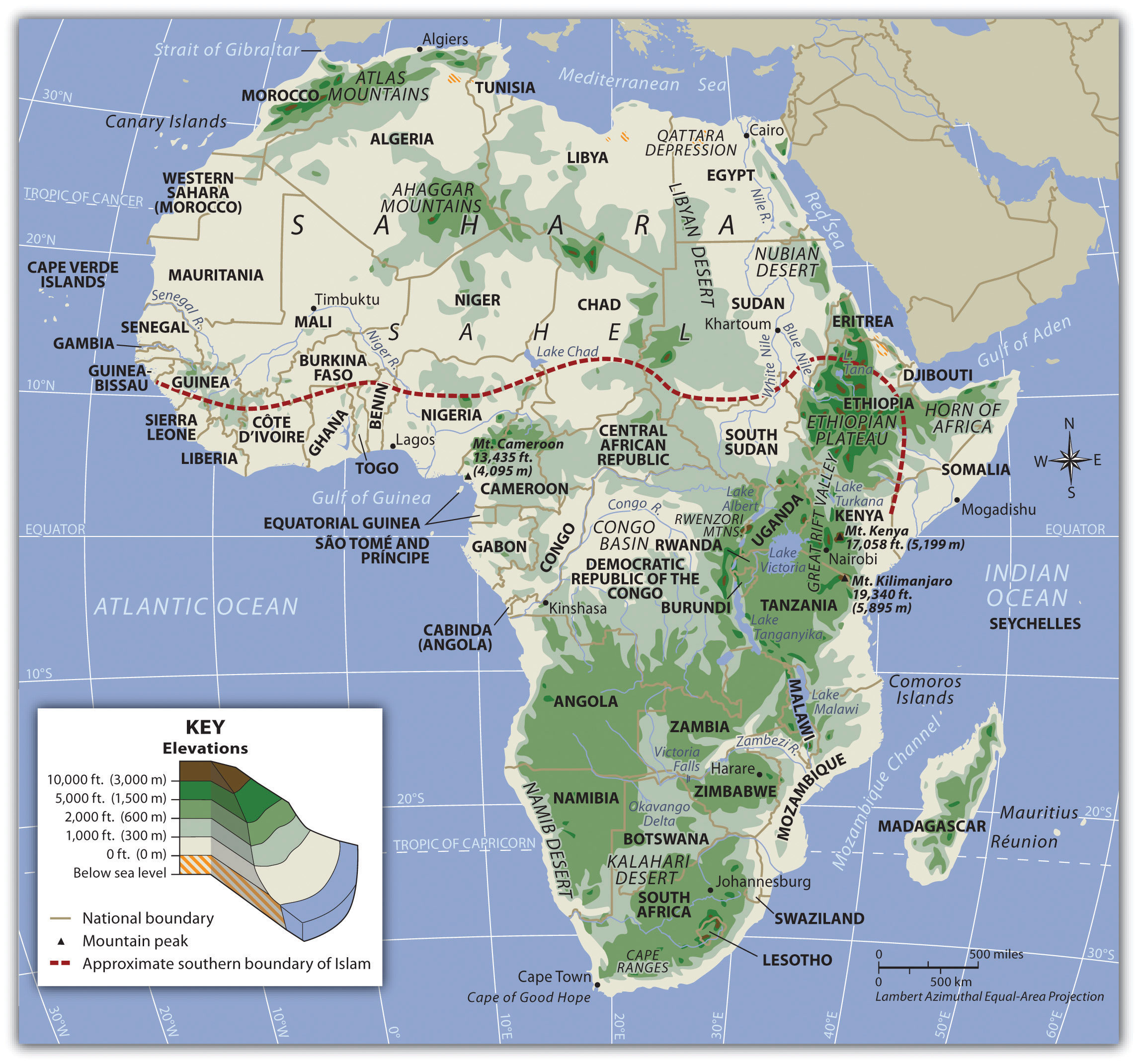 Physical map of Sub-Saharan Africa