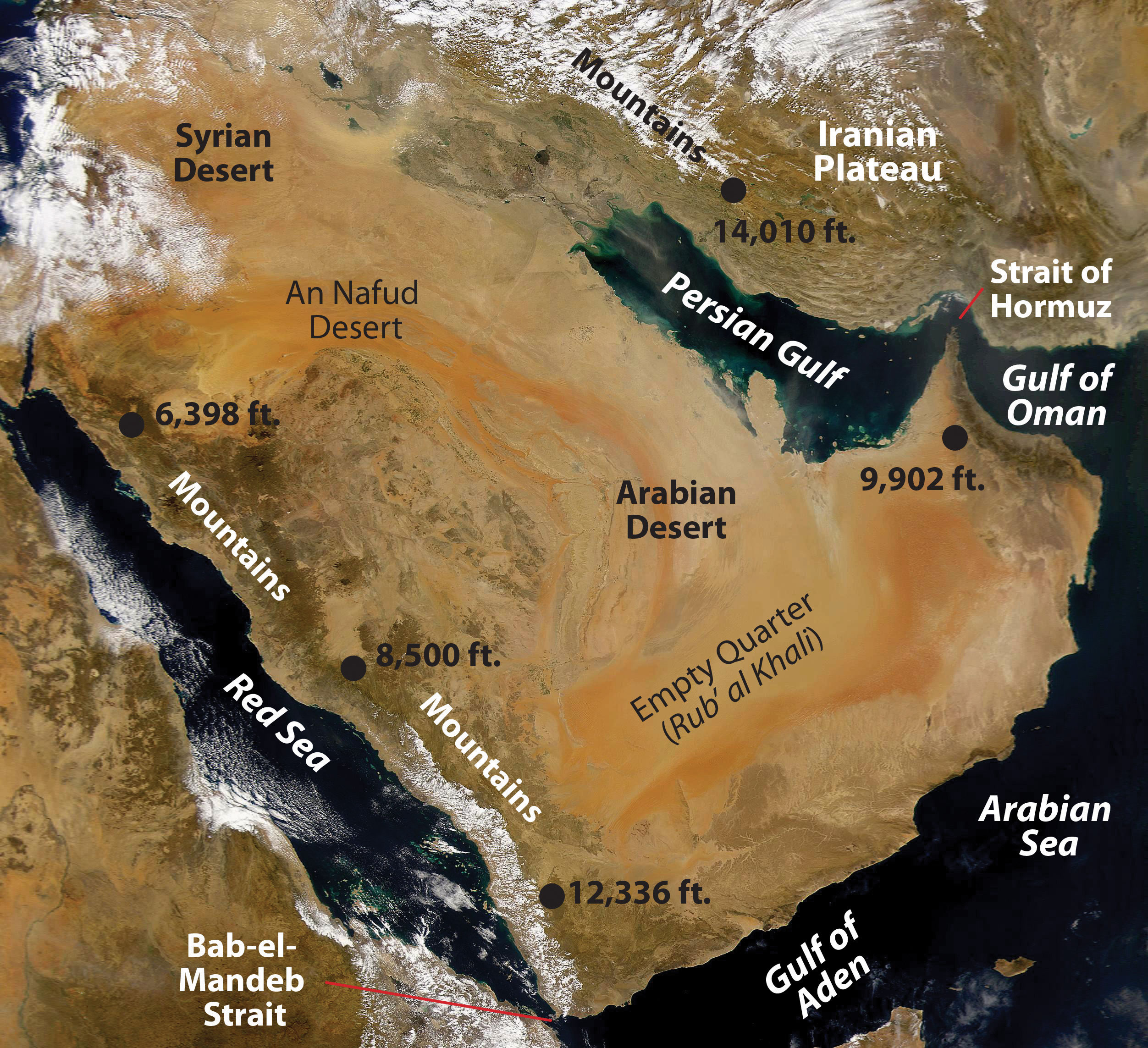 Satellite view of the Arabian Peninsula