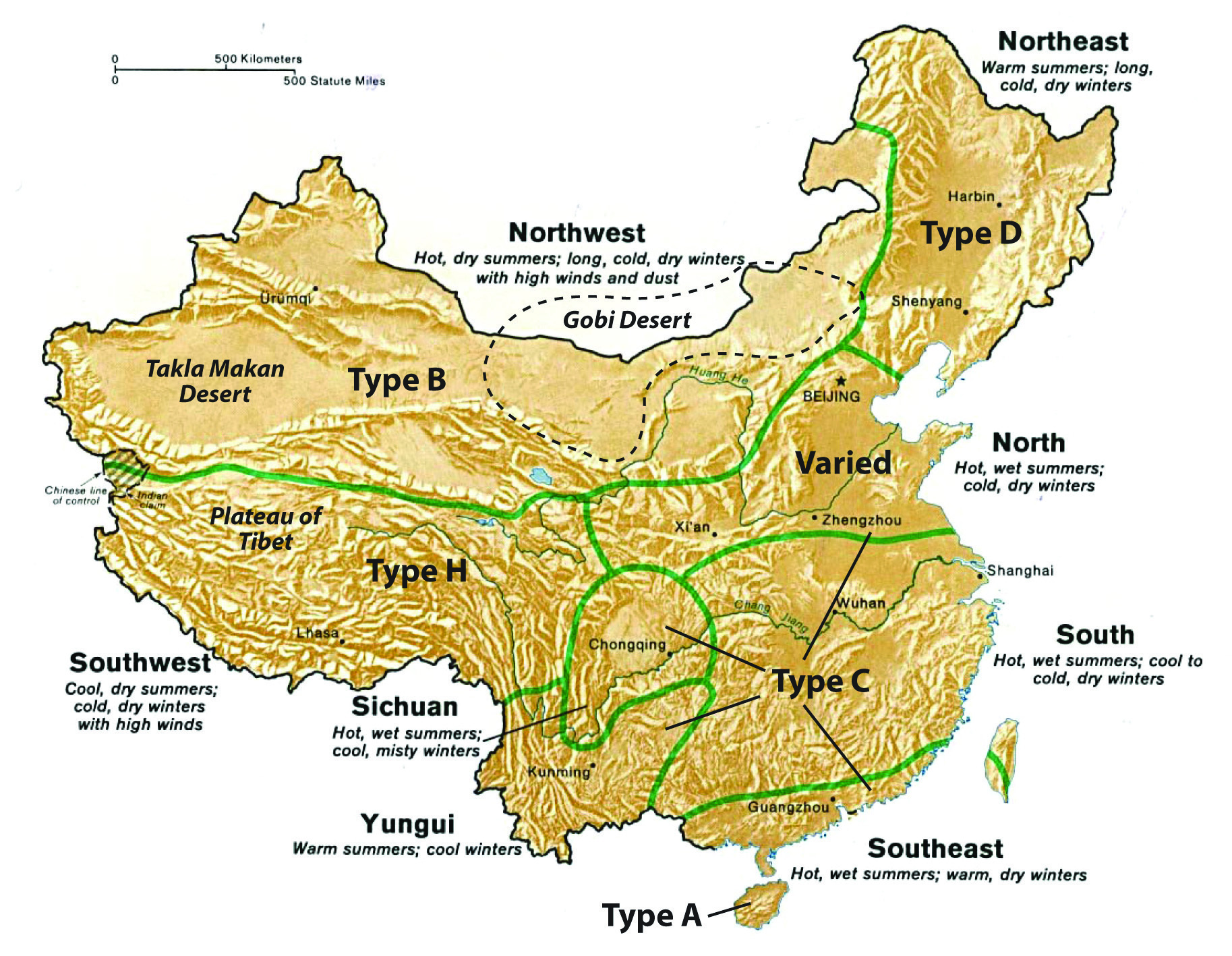 Map of East Asia's physical features