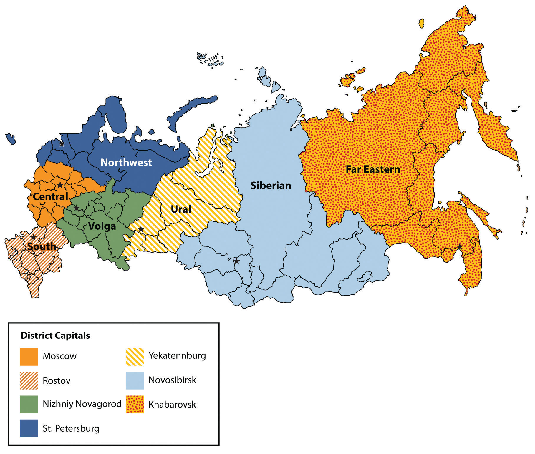 Political map of Russia and Central Asia