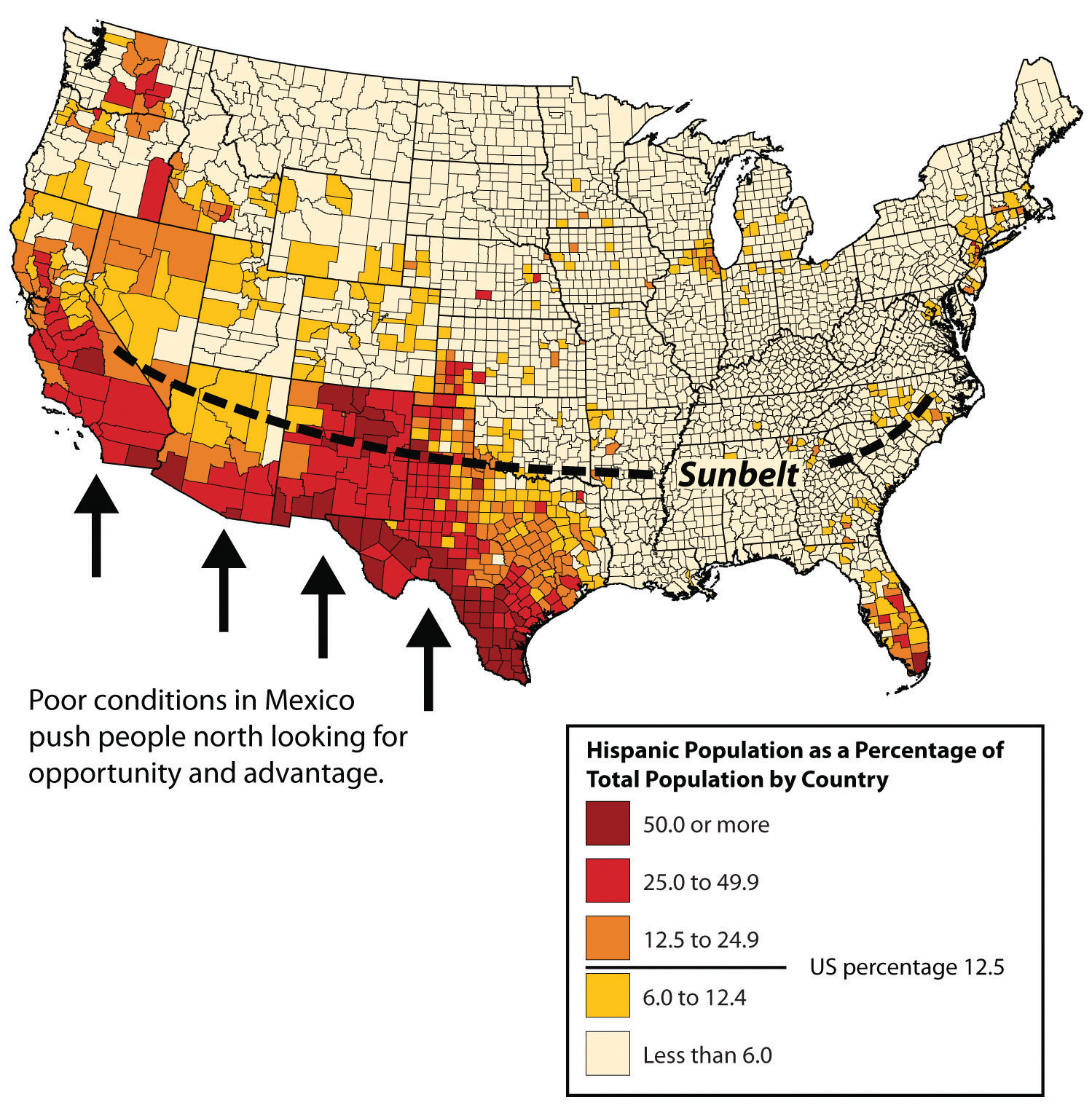 Hispanic population distribution map